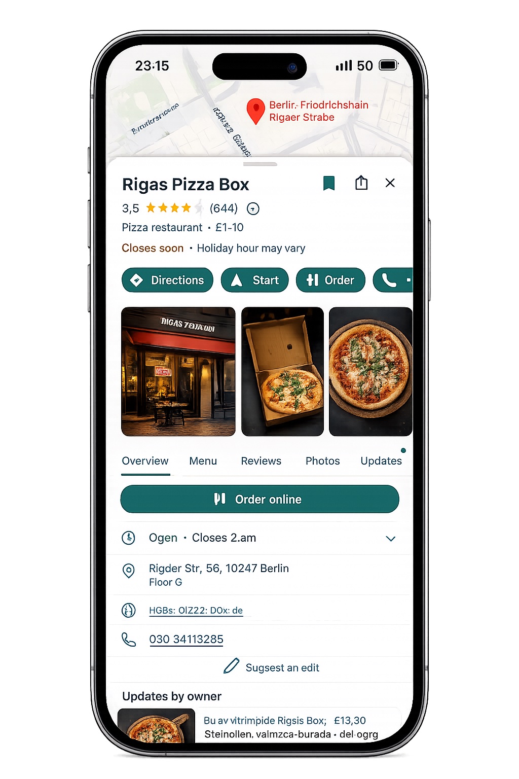 Google Maps profili · Rigas Pizza Box