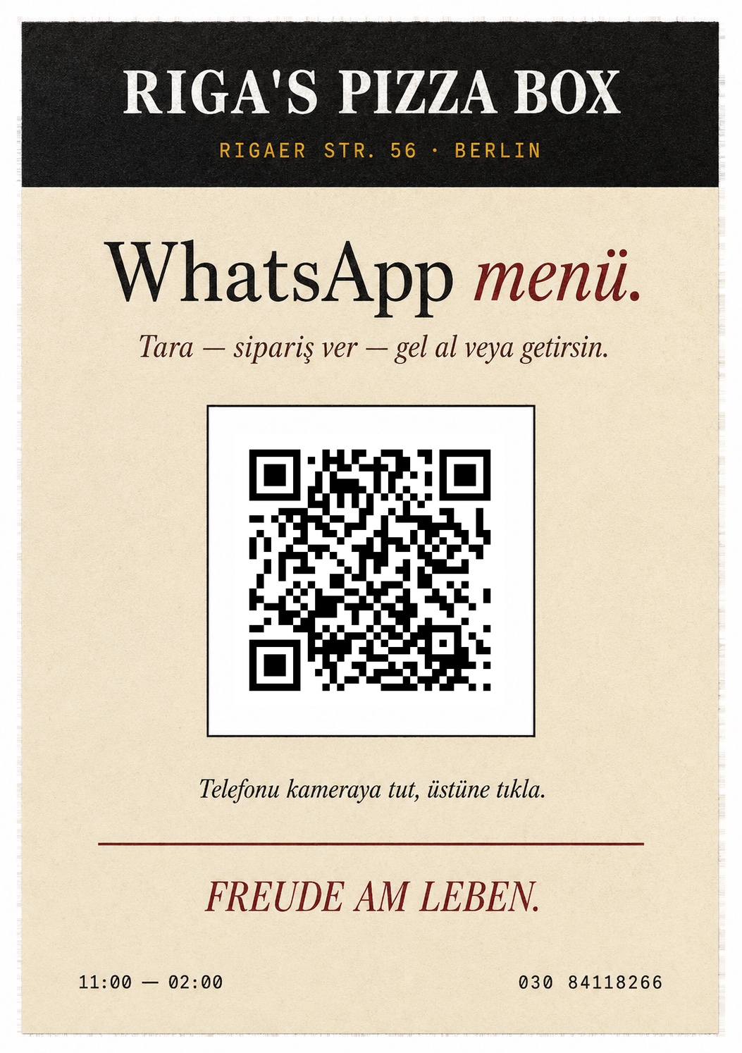 QR posteri · WhatsApp menü yönlendirme